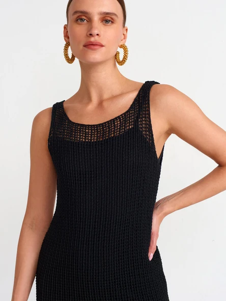 90206 DİLVİN ASKILI AJURLU ASTARLI TRİKO ELBİSE - Resim 9