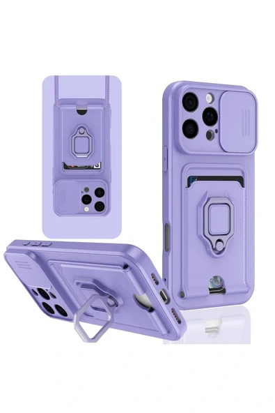 LitaeTrend iPhone 16 Pro Kılıf Zuma Kartvizitli Yüzüklü Silikon - Lila ürün görseli 1