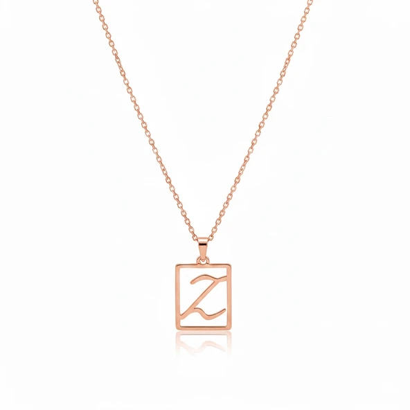 Çerçeveli Harf Gümüş Kolye - Rose ürün görseli 1