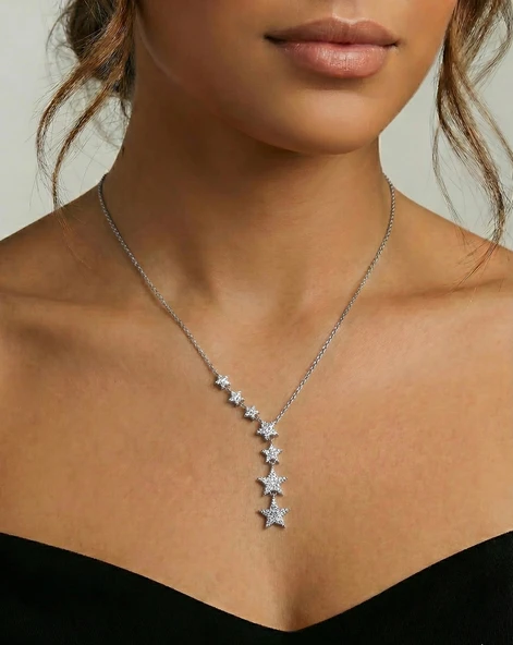 925 Ayar Gümüş Yıldızlar Kolye - Gümüş - Resim 3