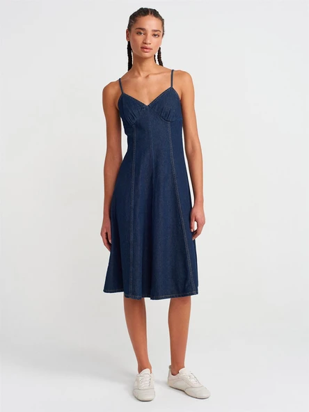 90549 DİLVİN ASKILI MİDİ ELBİSE ürün görseli