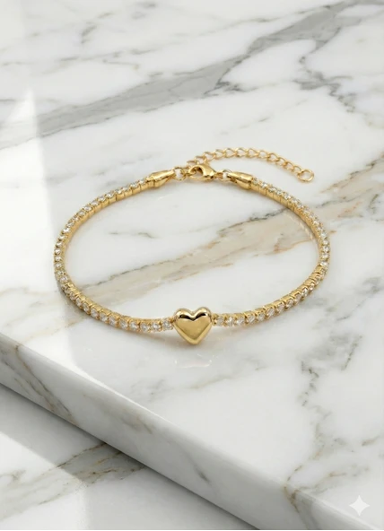 Kalp Suyolu Taşlı Gümüş Bileklik - Gümüş - Resim 4