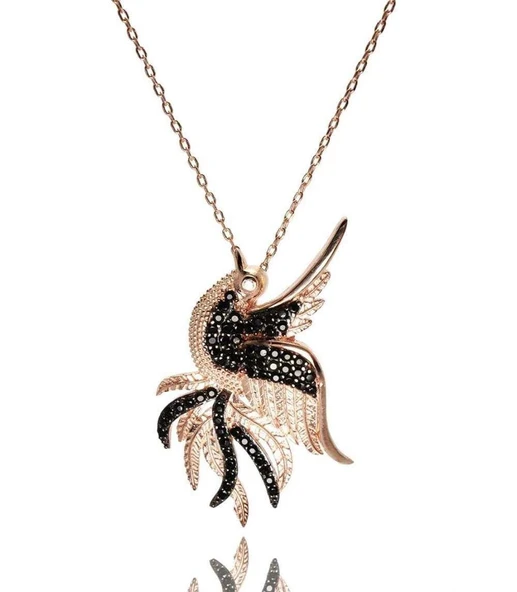 Zümrüdü Anka Kuşu Simurg Bayan Gümüş Kolye Büyük Boy - Rose ürün görseli 1