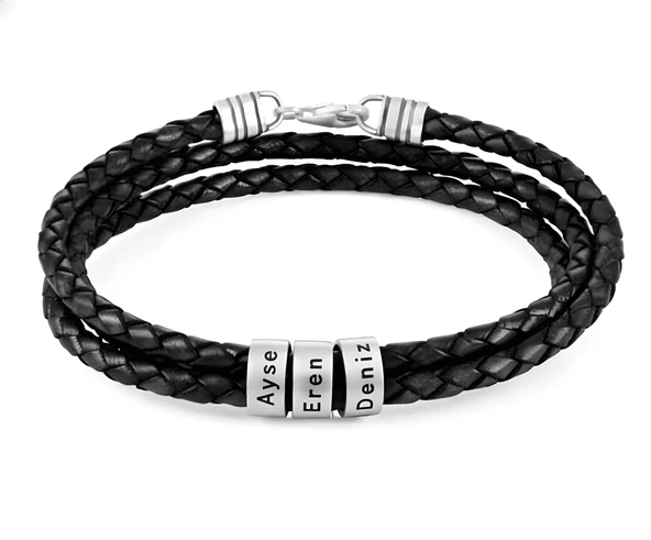 3 Sıralı Örme Deri Isimli Gümüş Bileklik ürün görseli 1