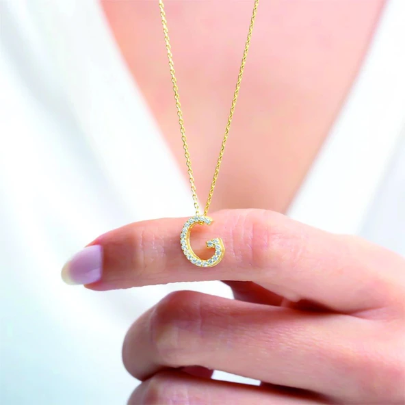 Işıltılı Prizma G Harfi Gümüş Kolye - Gümüş - Resim 2