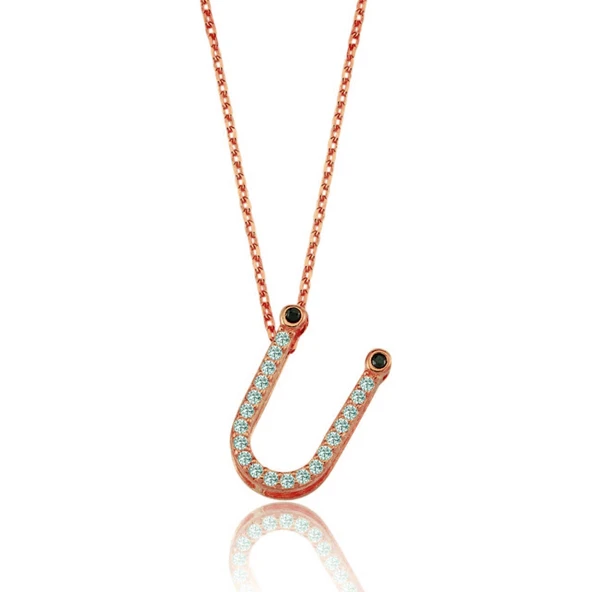 Işıltılı Prizma Ü Harfi Gümüş Kolye - Rose ürün görseli 1