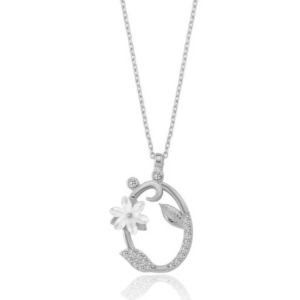 Işıltılı Manolya Çiçeği Ö Harfi Gümüş Harfli Kolye - Gümüş ürün görseli 1