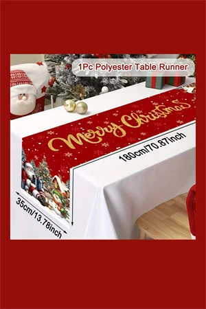 Ekstra Uzun Noel Masa Örtüsü | Bordo / Altın / Yeşil / Gri / Kahverengi Seçenekli Polyester Yılbaşı Sofra Dekoru (1 Adet) ürün görseli 1
