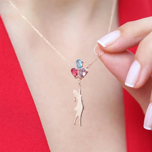 Taşlı Balonlu Kız Ay Kolye - Resim 4