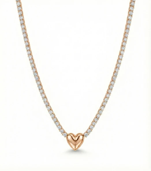 Kalp Suyolu Taşlı Gümüş Kolye - Rose ürün görseli 1