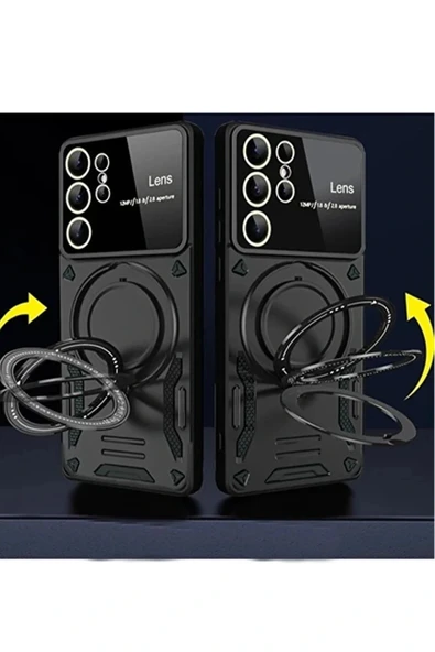 LitaeTrend Samsung Galaxy S24 Ultra Kılıf Joy Lens Standlı Kapak - Koyu Yeşil - Resim 2