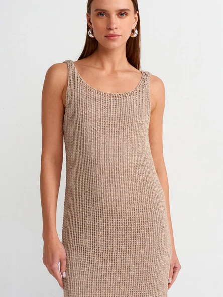 90206 DİLVİN ASKILI AJURLU ASTARLI TRİKO ELBİSE - Resim 10