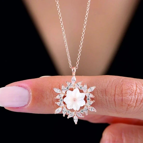 Işıltı Kristali Kar Çiçeği Flowers Gümüş Kolye - Gümüş ürün görseli 1
