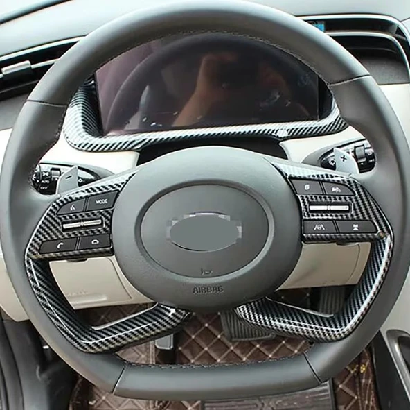 Hyundai i20 Elentra Bayon 2020-2024 Karbon Görünümlü Direksiyon Kapak - Resim 3