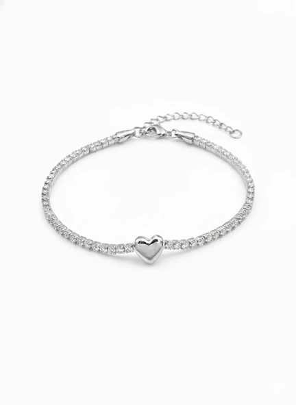 Kalp Suyolu Taşlı Gümüş Bileklik - Gümüş ürün görseli 1