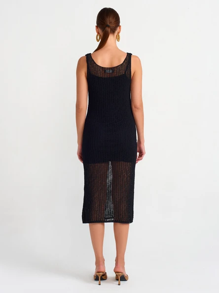 90206 DİLVİN ASKILI AJURLU ASTARLI TRİKO ELBİSE - Resim 7