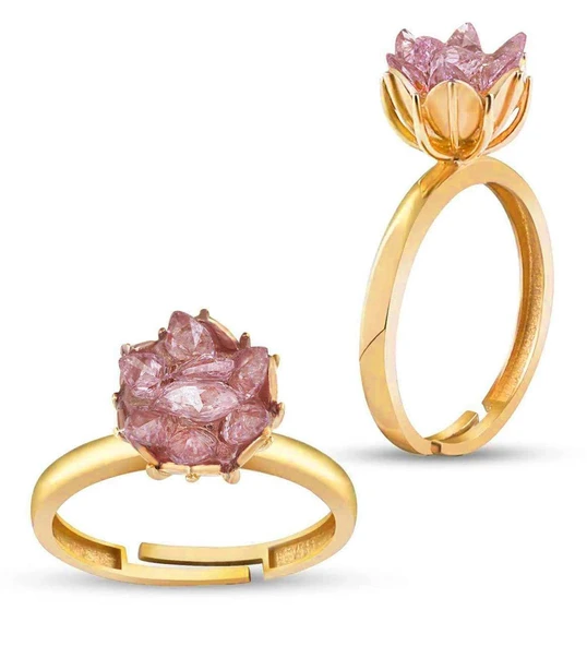 Lotus Çiçeği Gümüş Yüzük - Altın ürün görseli 1