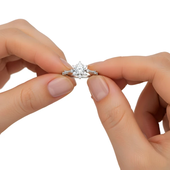 Pırlanta Montür Aşk Güneşi Gümüş Yüzük - Altın - Resim 2