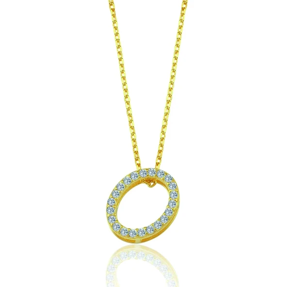 Işıltılı Prizma O Harfi Gümüş Kolye - Altın ürün görseli 1