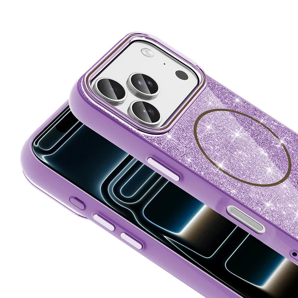 iPhone 17 Pro Max Kılıf M-safe Şarj Özellikli Parlayan Simli Okso Kılıf - Resim 8
