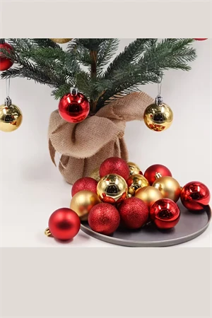 24 Adet 3 cm Kırmızı & Altın Noel Ağacı Süs Topu Seti | Mini Plastik Yılbaşı Dekor Topları - Resim 2