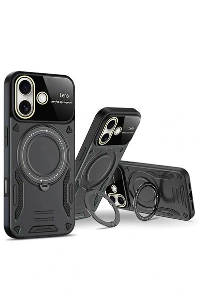 LitaeTrend iPhone 16 Kılıf Joy Lens Standlı Kapak - Koyu Yeşil - Resim 2