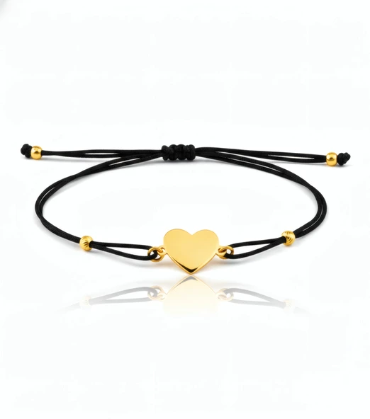 Kalp İpli Gümüş Bileklik - Altın ürün görseli 1