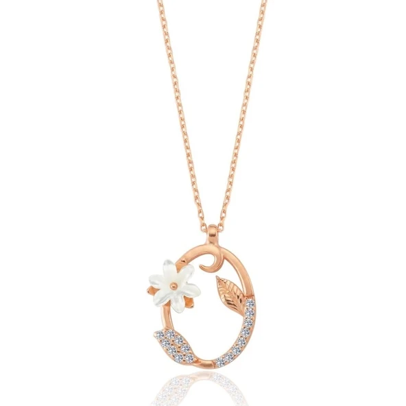 Işıltılı Manolya Çiçeği O Harfi Gümüş Harfli Kolye - Rose ürün görseli 1