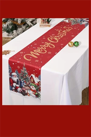 Ekstra Uzun Noel Masa Örtüsü | Bordo / Altın / Yeşil / Gri / Kahverengi Seçenekli Polyester Yılbaşı Sofra Dekoru (1 Adet) - Resim 8