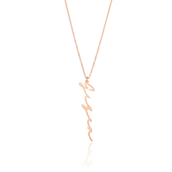 Yeni Trend Dikey Imza 925 Ayar Gümüş Kolye - Rose ürün görseli 1