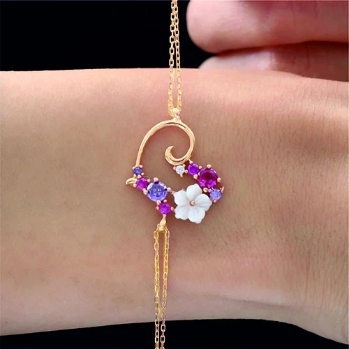 Aşk Senfonisi Manolya Çiçeği Flowers Gümüş Bileklik - Altın ürün görseli 1