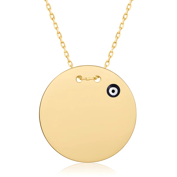 Nazar Boncuklu Plaka Gümüş Kolye - Altın ürün görseli 1