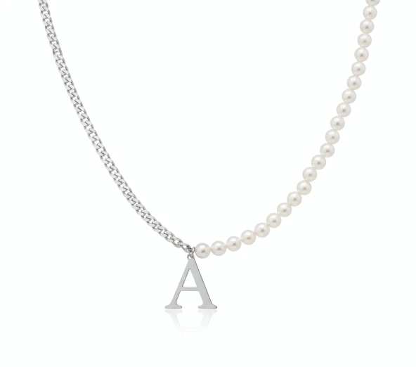 İnci Harf Gümüş Kolye - Gümüş ürün görseli 1