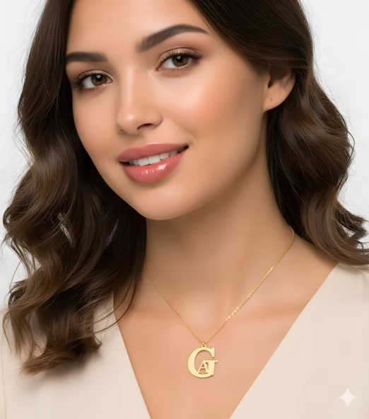 Tasarım İç İçe Harf Gümüş Kolye - Rose - Resim 2