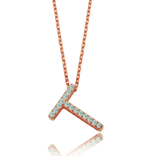 Işıltılı Prizma T Harfi Gümüş Kolye - Rose ürün görseli 1