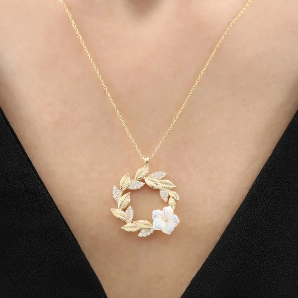 Gelin Buketi Manolya Çiçeği Flowers Gümüş Kolye - Altın - Resim 4