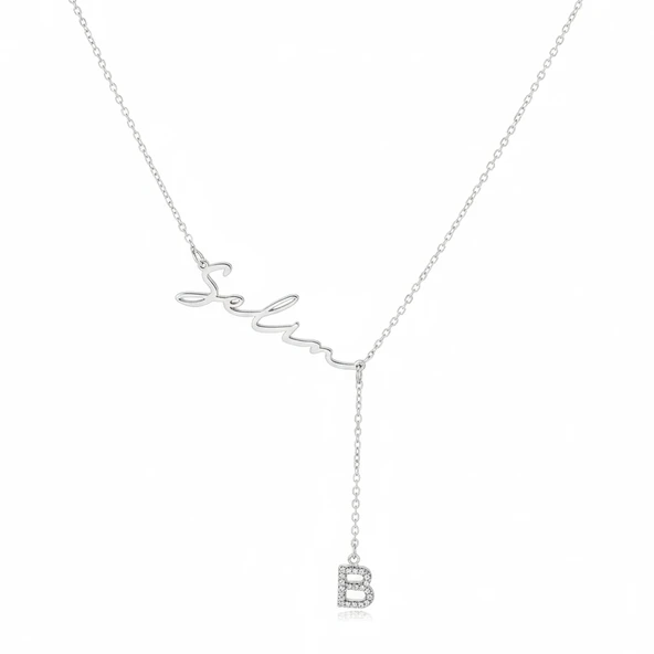 Yeni Taşlı Harf İsimli Gümüş Kolye - Gümüş ürün görseli 1