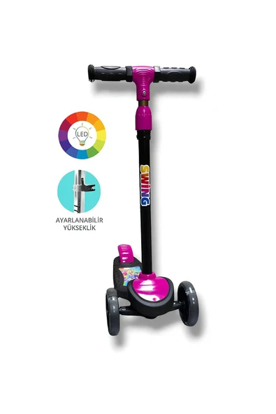 Swing Işıklı 3 Tekerlekli Scooter Pembe - Resim 3