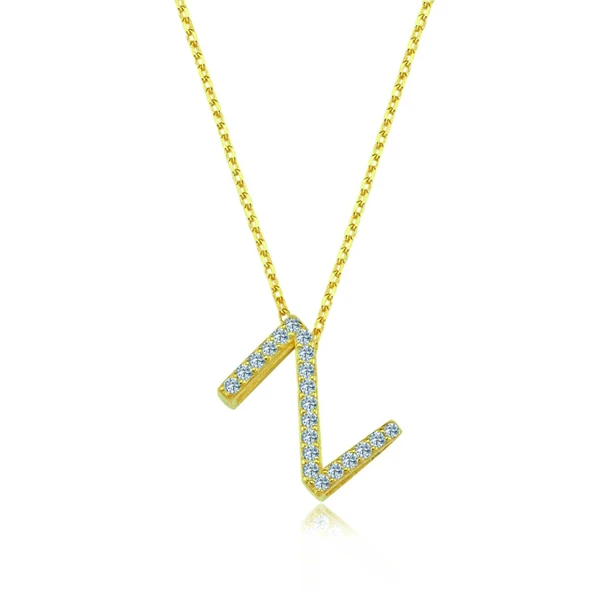 Işıltılı Prizma Z Harfi Gümüş Kolye - Altın ürün görseli 1