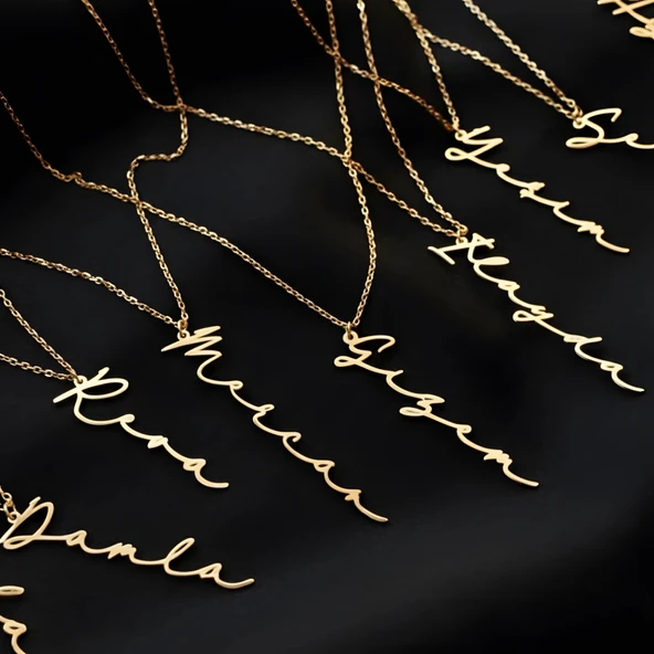 Yeni Trend Dikey Imza 925 Ayar Gümüş Kolye - Gümüş - Resim 3