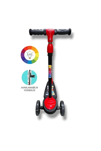 Swing Işıklı 3 Tekerlekli Scooter Kırmızı - Resim 3