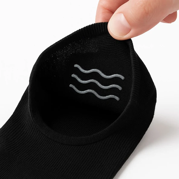 Kadın Görünmez Çorap Siyah & Beyaz – Kaydırmaz Silikonlu, Nefes Alan Babet - Resim 11