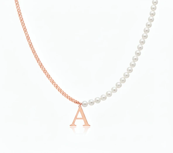 İnci Harf Gümüş Kolye - Rose ürün görseli 1