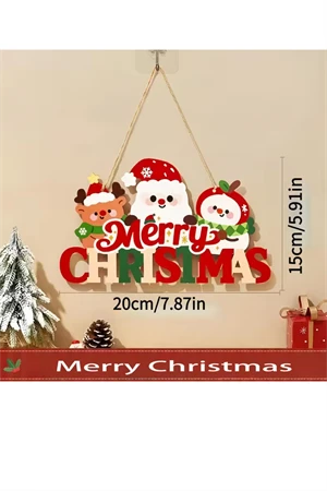 Noel Baba ve Mutlu Olsunlar Tabelalı Ahşap Kapı Süsü | 20x15 cm 2D Düz Noel Dekoru (1 Adet) - Resim 2