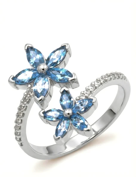 Mikro Taşlı Mavi Kardelen Çiçeği Gümüş Yüzük - Gümüş ürün görseli 1