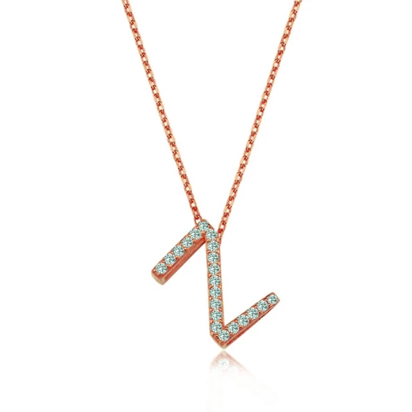 Işıltılı Prizma Z Harfi Gümüş Kolye - Rose ürün görseli 1
