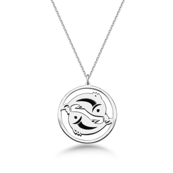 Çember Balık Burcu Gümüş Kolye - Gümüş ürün görseli 1