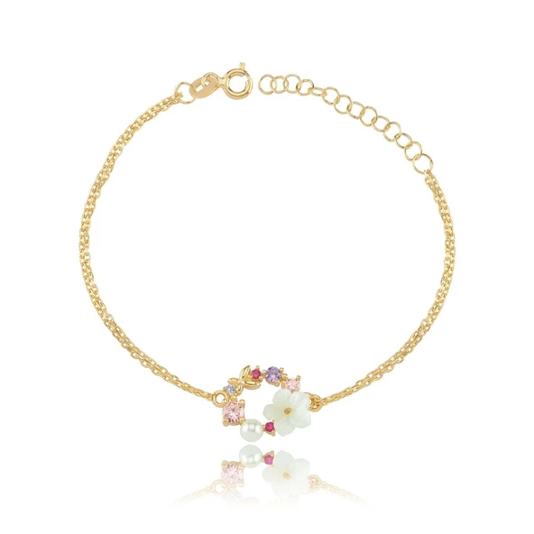 İtalyan TaAltınm Soft Çiçekler Flowers Gümüş Bileklik - Altın ürün görseli 1