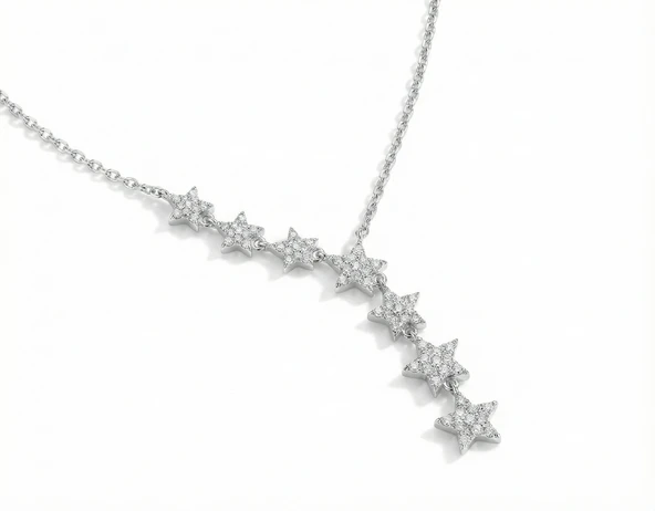 925 Ayar Gümüş Yıldızlar Kolye - Gümüş - Resim 2