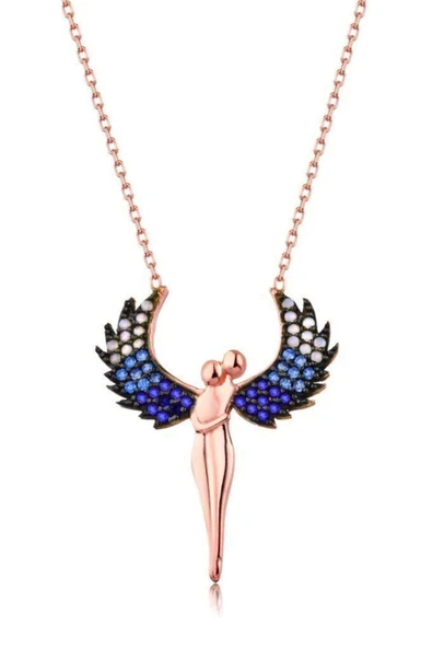 925 Ayar Gümüş Renkli Taşlı Melek Sevgili Kolye - Rose ürün görseli 1